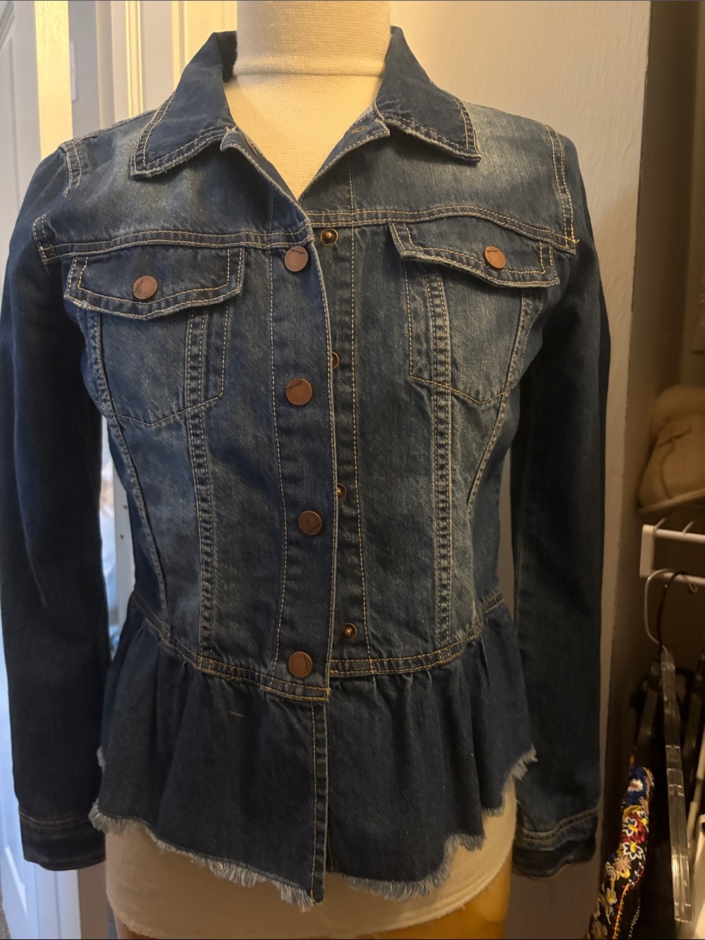 Jou Jou Blue Denim Peplum Jean Jacket